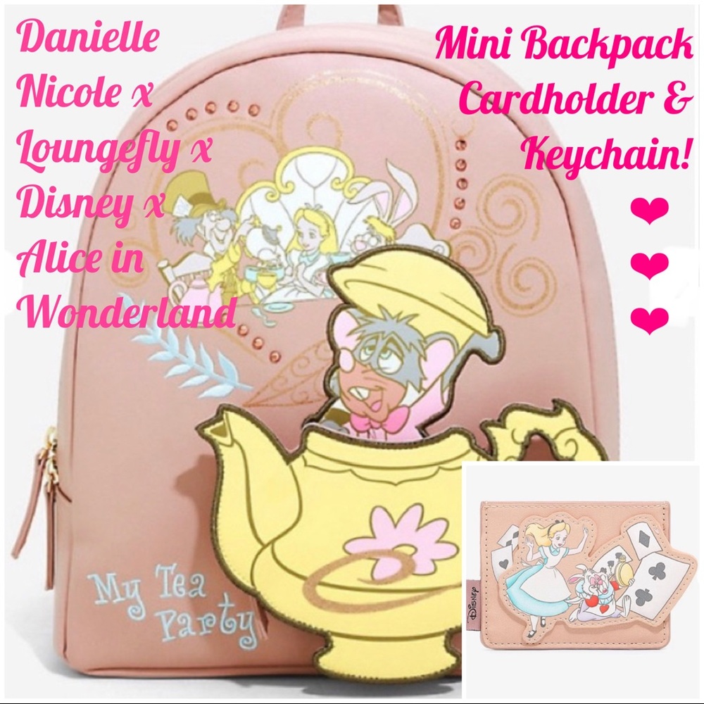 DANIELLE NICOLE LOUNGEFLY DISNEY ALICE IN WONDERLAND MINI BACKPACK CARDHOLDER +!